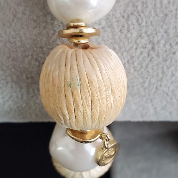 Spartina 449 Bahia Stretch Bracelet with Pearls & Raffia Beads Gold Plate Beachy - Picture 2 of 6